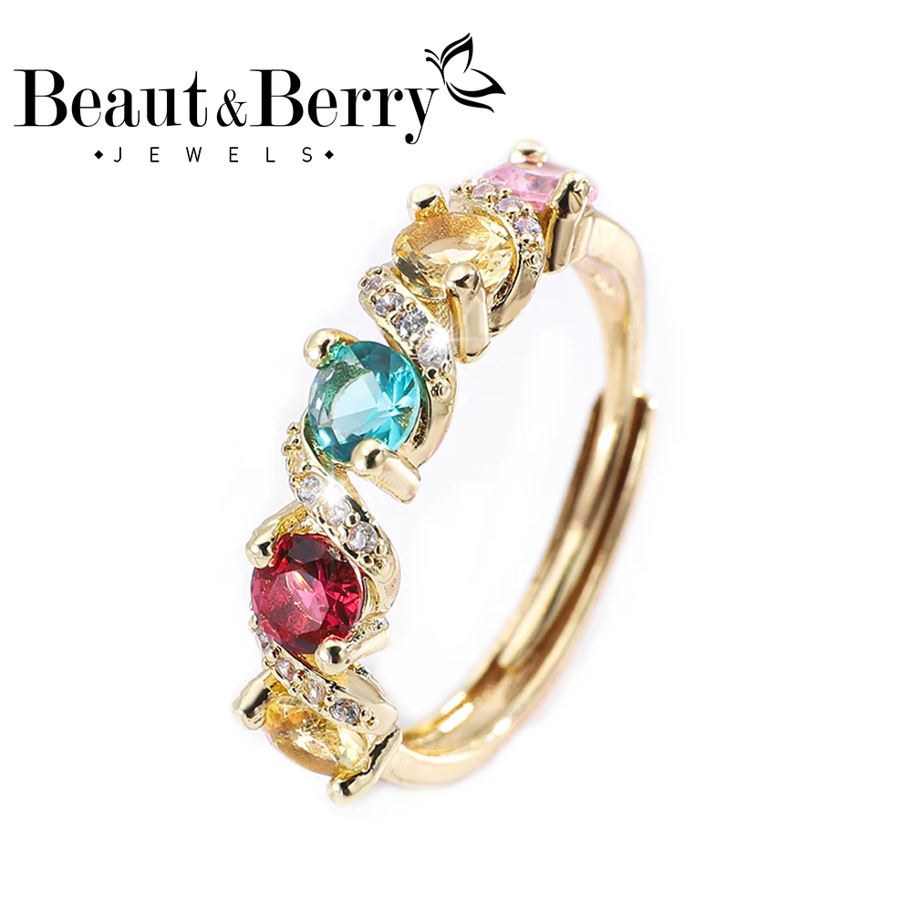 

Beaut&Berry Women's Sparkling Colored Zircon Rings Copper Zircon Women's Rings Adjustable Party Wedding Accessories Jewelry
