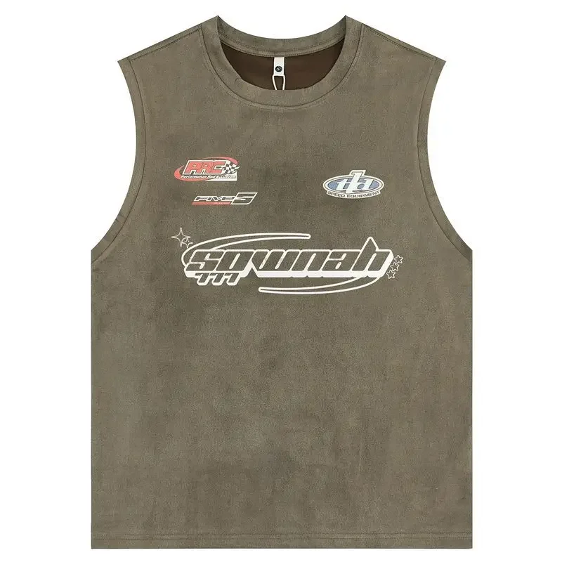 2024 оригинальный модный стильный замшевый кожаный жилет с буквенным принтом