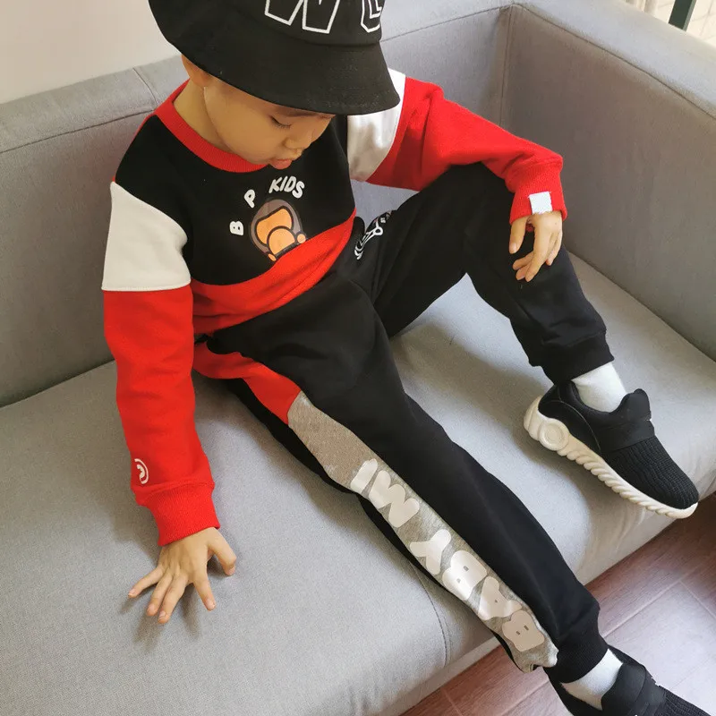 

Fashion 1 Set Kids Boy Girls Cartoon Animal Match Color Hoodie Tops Blue Red Sweatershirt Jacket With Long Black Pants