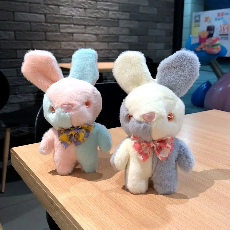 

1pcs Plush Color Splicing Bow Tie Rabbit Keychain Cute Kawaii Bunny Couple Pendant Accessories Girl Sleep Soft Doll Pillow Toys