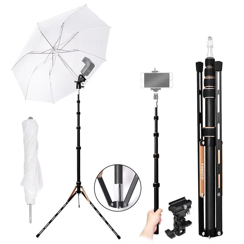 

Fosoto FT-220 Carbon Fiber Led Light Tripod Stand Flash Umbrella Reflector 1/4 3/8 Screw For Photo Studio Photographic Lighting