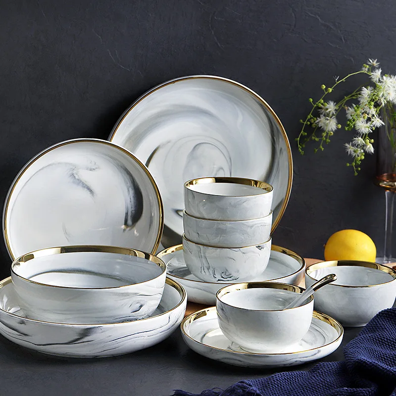 Dinnerware Sets Christmas Dishes Round Tray Salad Dessert Bone China White Plates Kitchen
