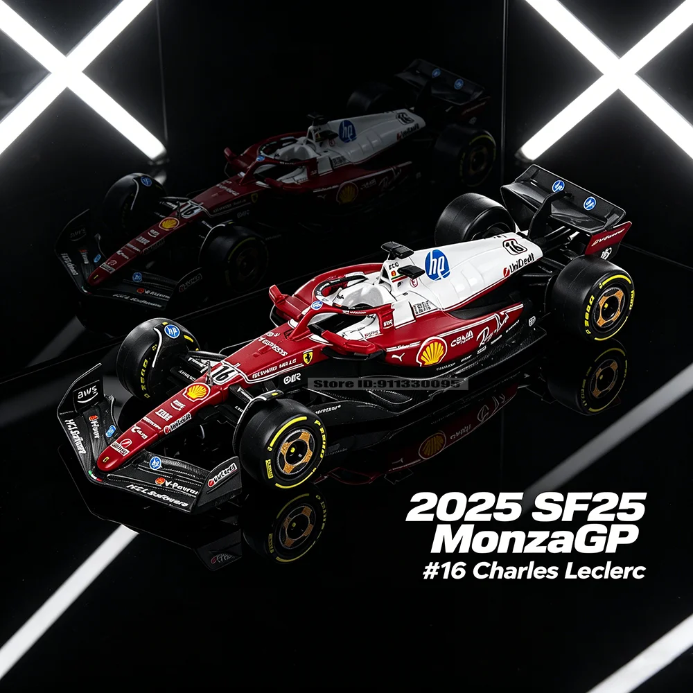 Фото Bburago 1:43 F1 Scuderia Ferrari HP SF25 Монца # 16 Шарль Леклерк # Коллекционная модель автомобиля Lewis Hamilton из сплава, литая под давлением, 44 см №1
