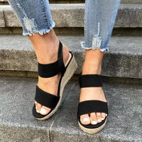 1 pair women sandals slip on elastic ankle strap sandals braided linen rope womens open toe platform sandals footwear for daily