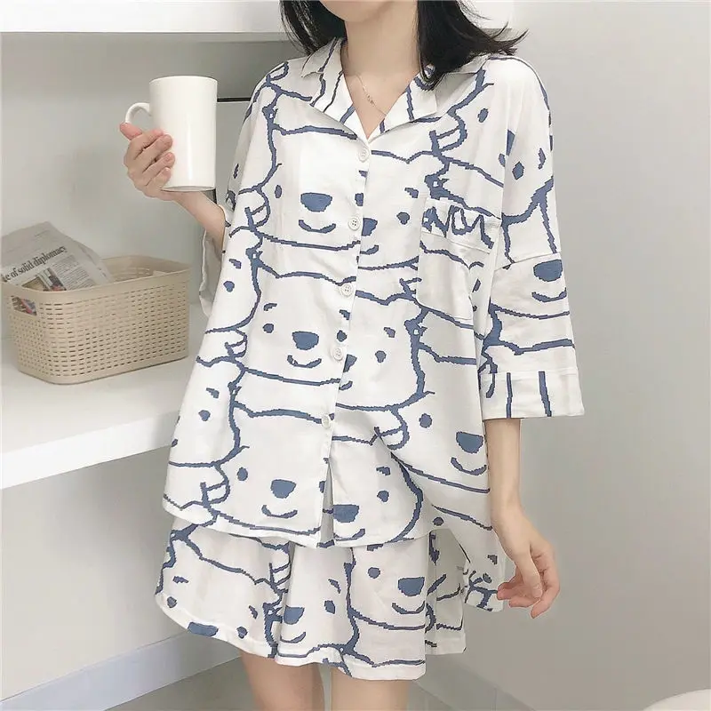 Pijamas Women Pyjamas Cute Cow Print Pajamas Casual Comfortable Homewear 2 Piece Set Sleepwear Female Summer Dropshipping