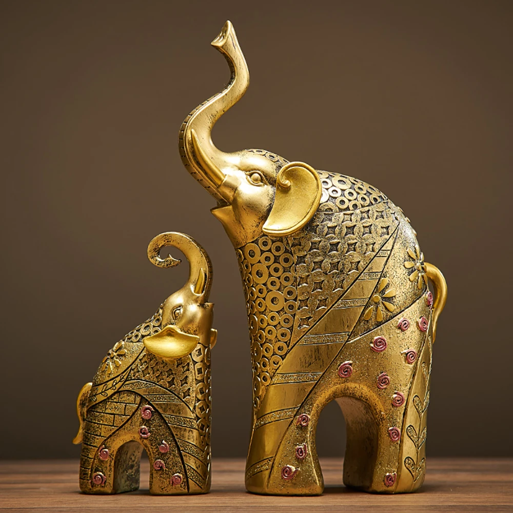 

Золотистый современный золотой слон, полимерные аксессуары для украшения дома, ремесла для скульптуры, статуэтки, украшения для матери и ре...