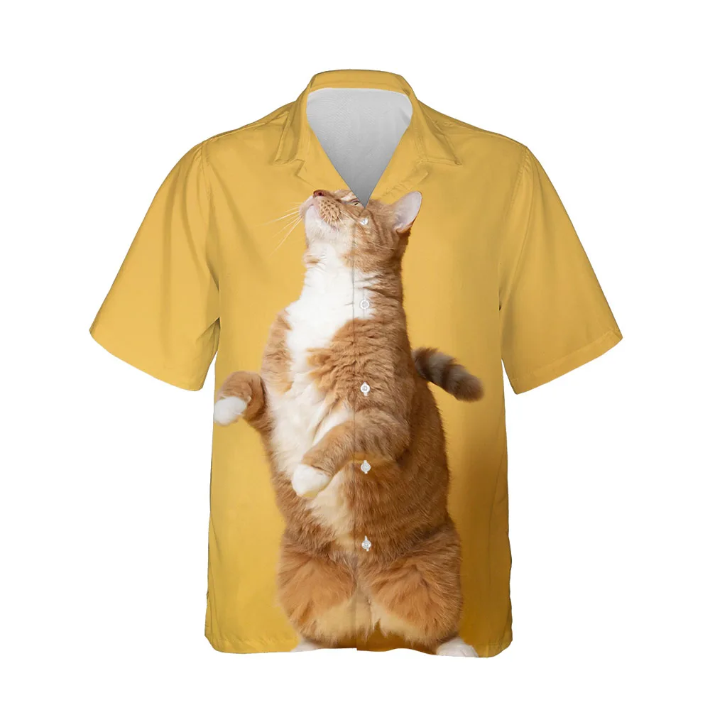Jumeast New 3D Printed Summer Hawaiian Men's Shirts Streetwear Kitty Collection Short Sleeve Shirts High Quality Breathable Tops