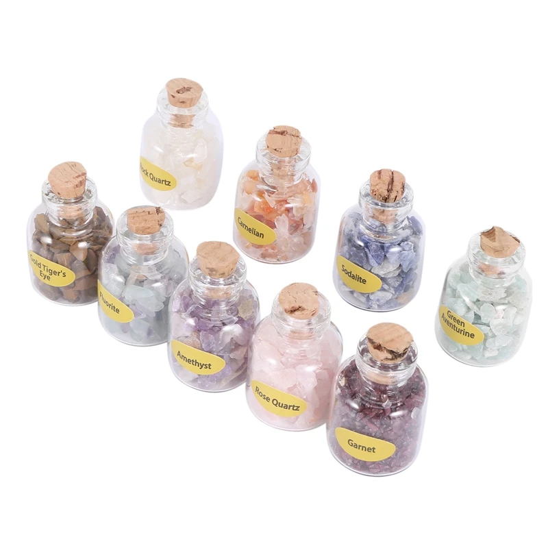 

1 коробка из 9 бутылок, миниатюрный Натуральный Полудрагоценный драгоценный камень, кристалл, восстанавливающий форму, рейки Wicca, для путеше...