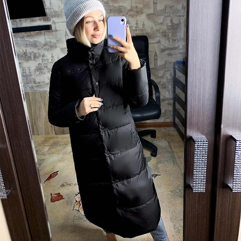 2021 Winter Women Jacket X-Long Stand-Up Collar Cotton Padded Female Coat High Quality Warm Womens Parka Manteau Femme Hiver