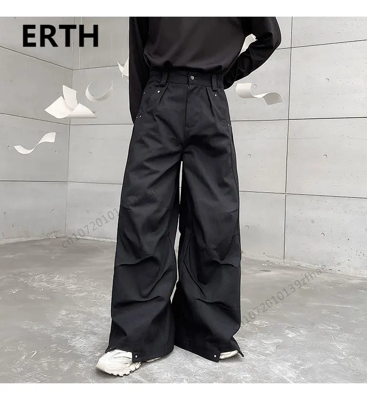 

Брюки ERTH мужские с широкими штанинами, Свободные плиссированные штаны, однотонные модные штаны с карманами, в японском стиле, осень 2023
