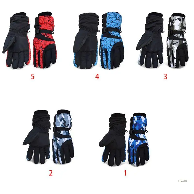 

M5TC Men Women Winter Camo Stripes Print Snow Ski Gloves Waterproof Thermal Plush Lined Non-Slip Adjustable Snowboard Warm