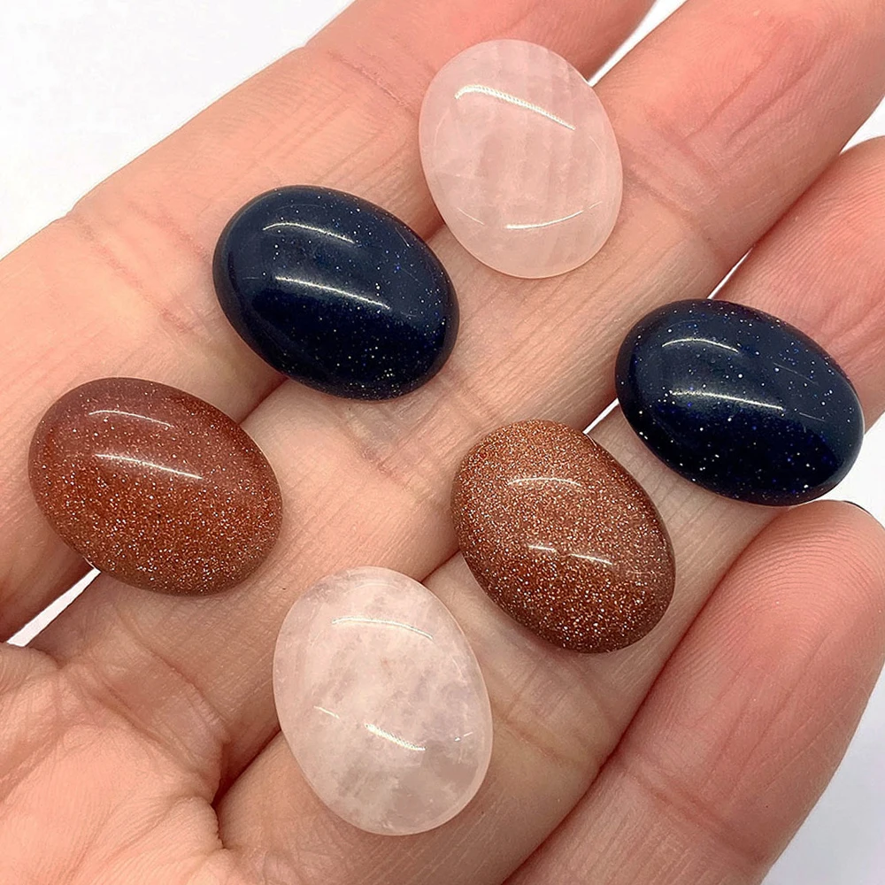 

Pink Crystal Natural Stone Bead Egg Shape Blue Sandstone Cabochon 13x18mm Rose Quartz Beads DIY Making Ring Jewelry Accessory