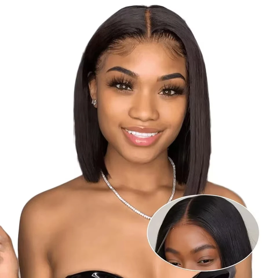 UNIKY Hair Wear And Go Bob Парик Шнурка Человеческие Волосы Прямые Короткие С Коротким