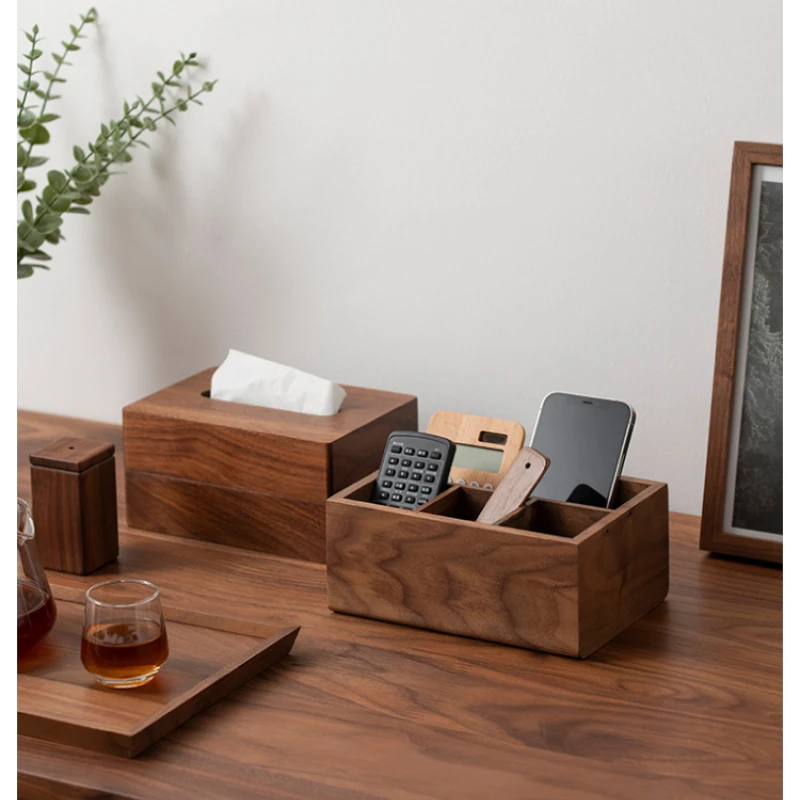 

Remote Control Holder Luxury Storage Boxes Wood Division Grid Desk Organizer Fine Workmanship Storage Items Multi-functional