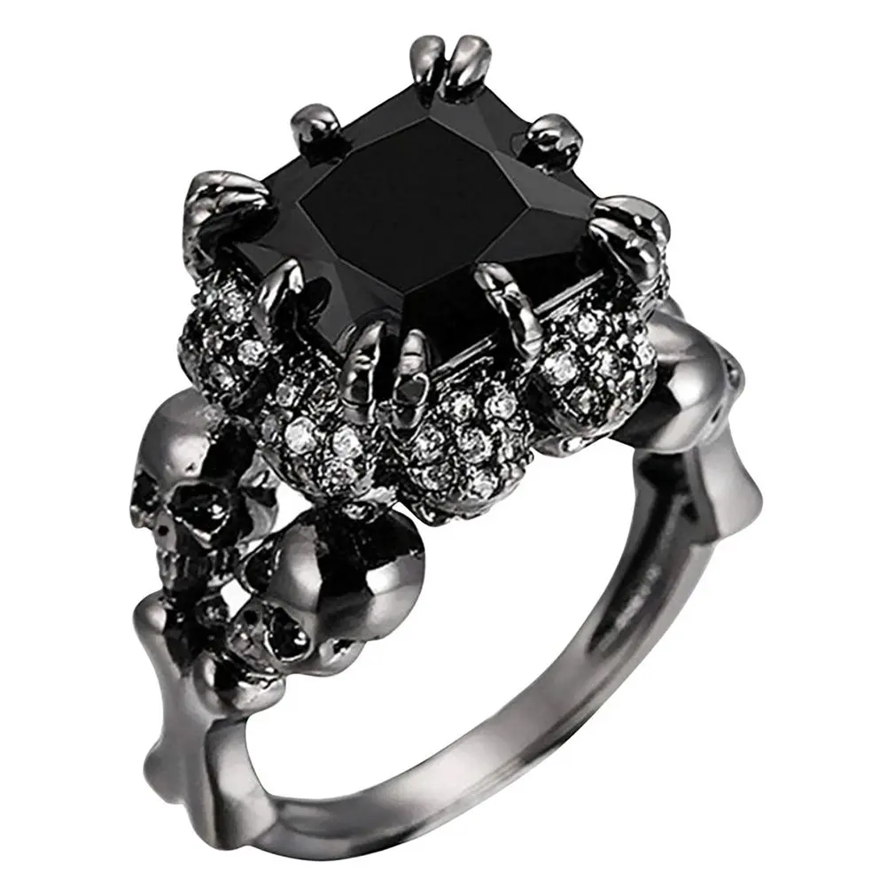 

Skull Ring Black Zircon Women's Wedding Ring Punk Jewelry