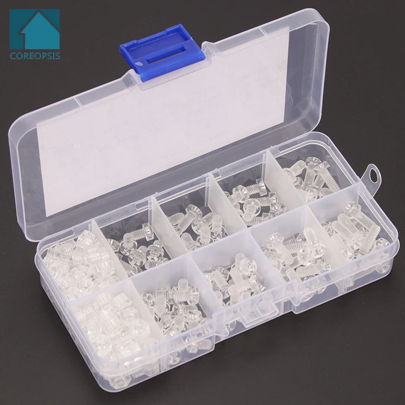 

M4 Nylon Transparent Screw and Hex Nuts Set Round Head Phillips Bolts Plastic Clear Screws Washers Assortment Kit 200PCS/box