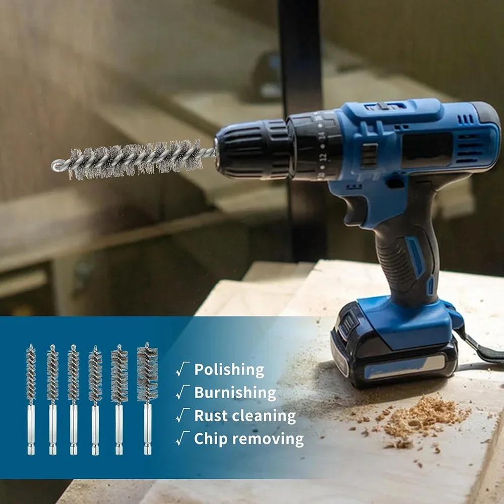 Набор Щеток Для Чистки из нержавеющей стали 6 шт. 1/4 дюйма шестигранная