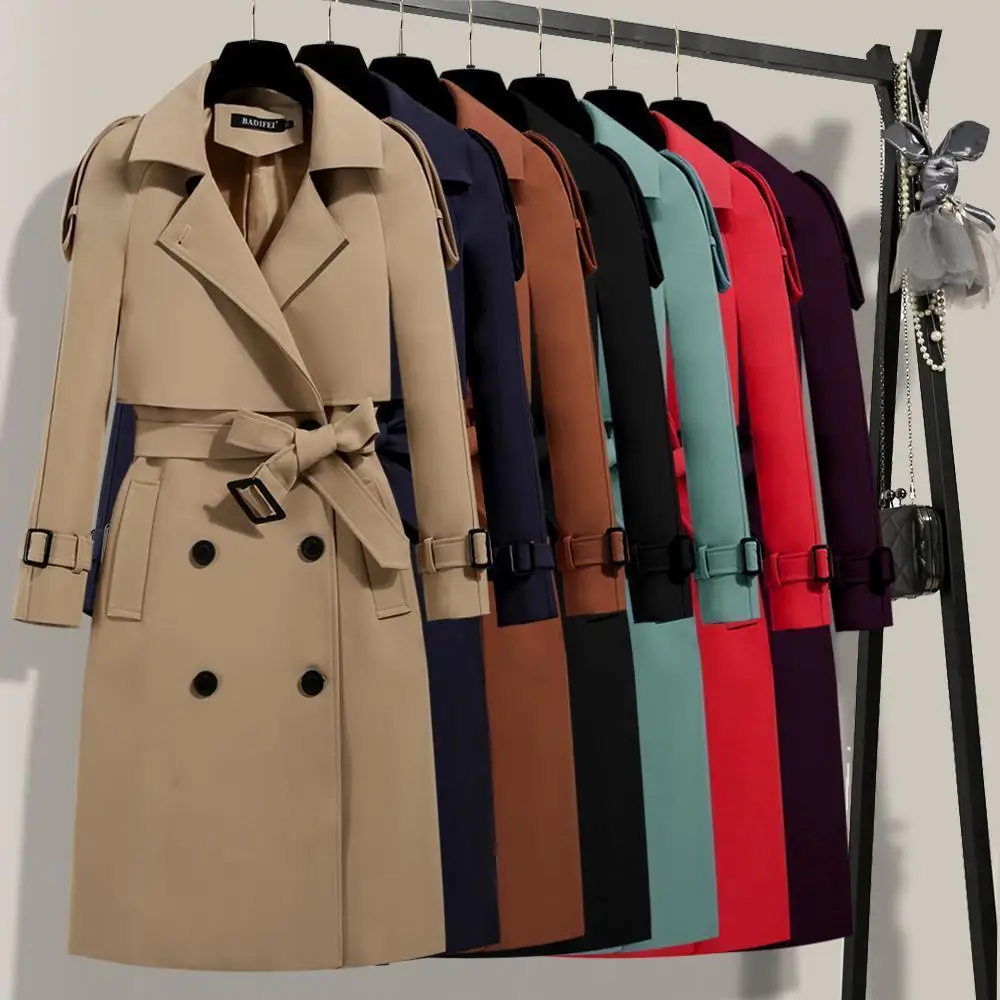 

M - 4XLBrand New Spring Autumn Long Women Trench Coat Double Breasted Khaki Dress Loose Coats Lady Outerwear Fashion Tops 2021