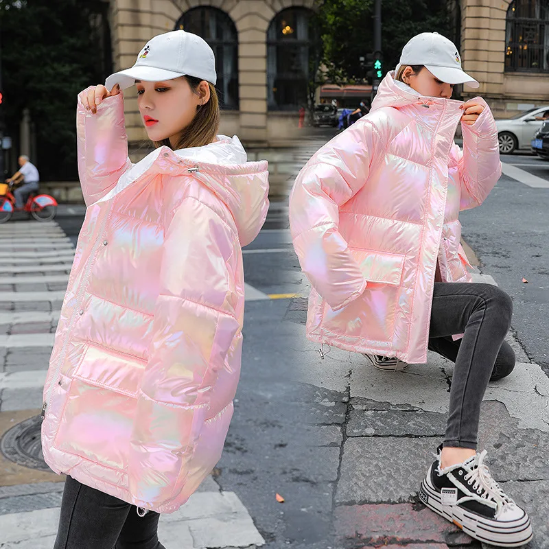 Shiny Color Warm Down Jacket 2023 Autumn Winter Parkas Korean Style Loose Mid-length Disposable Bread Jacket Cotton Coats Parkas