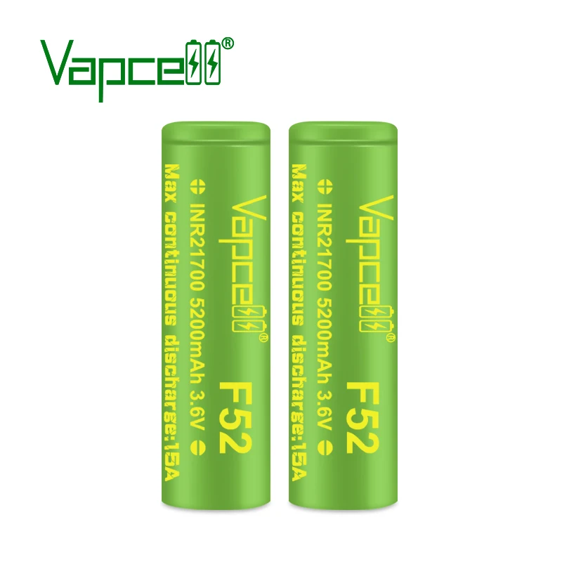 

2 шт./партия, оригинальные аккумуляторные батареи Vapcell F52 21700 5200 мАч 15 а INR21700 3,6 В