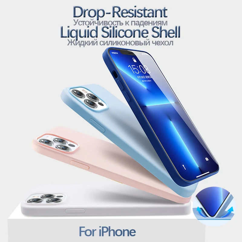 

Original Skin-friendly Liquid Silicone Case For Iphone 13 11 12 Pro Max Mini All-inclusive Drop-Resistant Phone Protector Cover