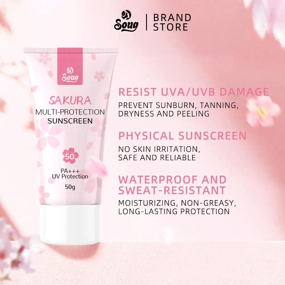 Фото Солнцезащитный крем Sakura SPF50, увлажняющий, с защитой от ультрафиолета, уход за кожей, изолирующий лосьон, увлажняющий крем для лица и тела, солнцезащитный крем для лица Z9P6 №1