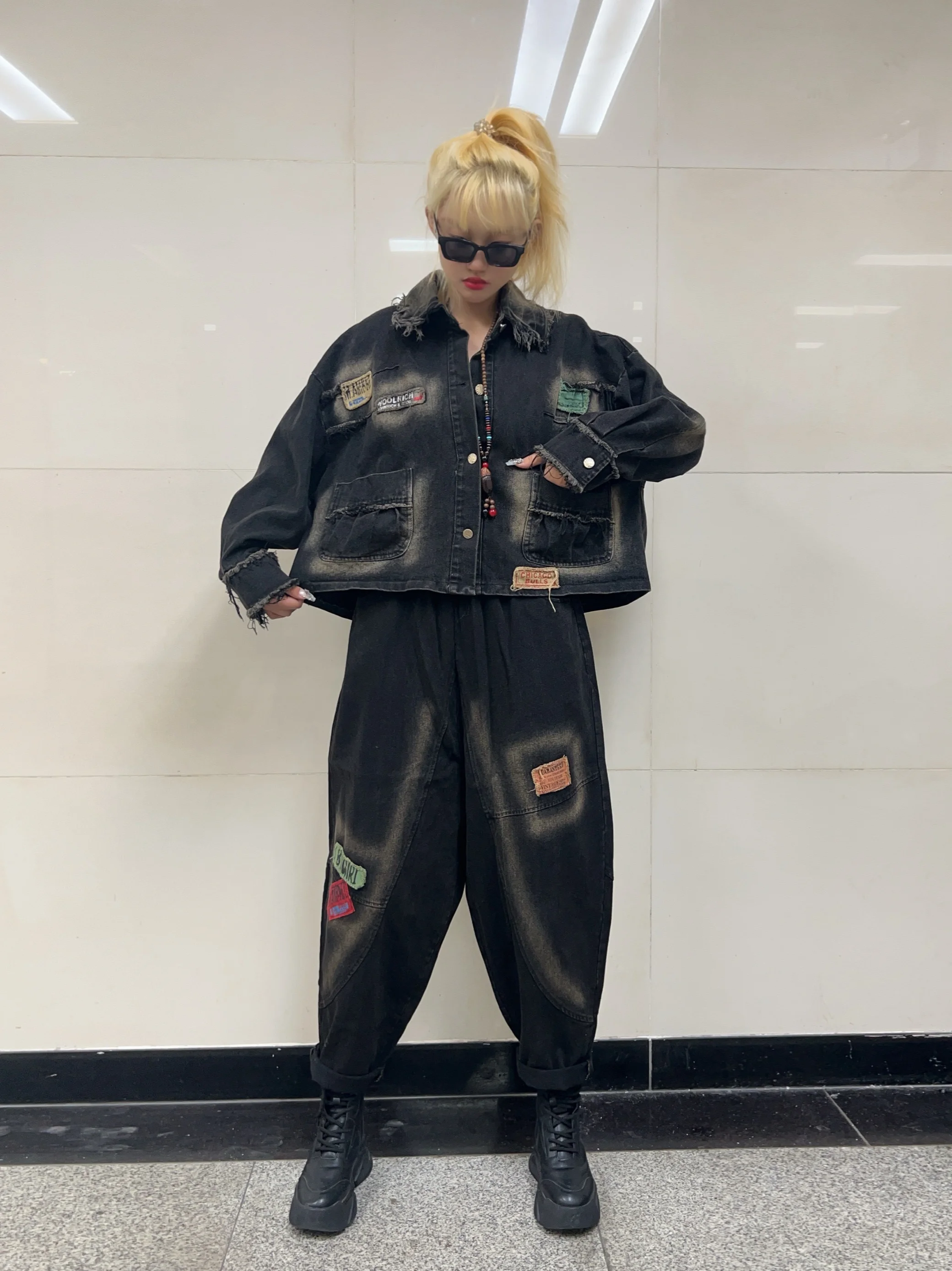 Уличный модный крутой персонализированный комплект брюк женский