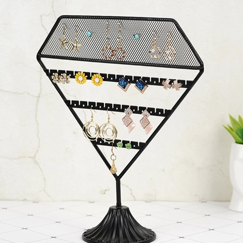 Diamond Earrings Display Stand Jewelry Display Props Grid Rack Night Market Stall Net Red Live Broadcast Stand for Show