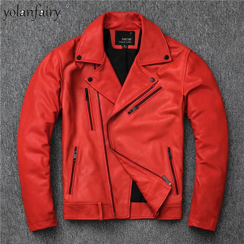 

Spring New Outwear Genuine Leather Jacket Men Slim Natural Sheepskin Coat Red Motorcycle Jackets Male Clothing Jaqueta Masculina