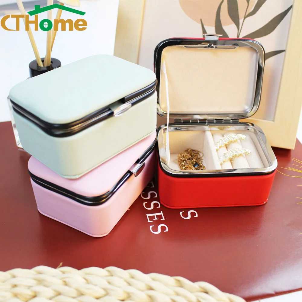 

CTHome Mini Portable Jewelry Box Stud Earrings Jewellery Storage Organizer Women Leather Display Travel Case Drawer Space Saver