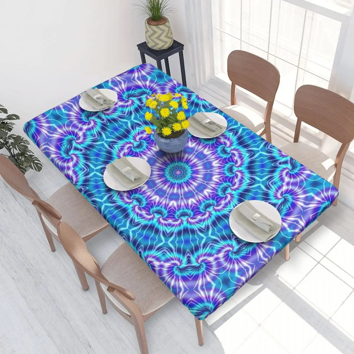 Прямоугольная фиолетовая настольная скатерть с экокраской маслостойкая