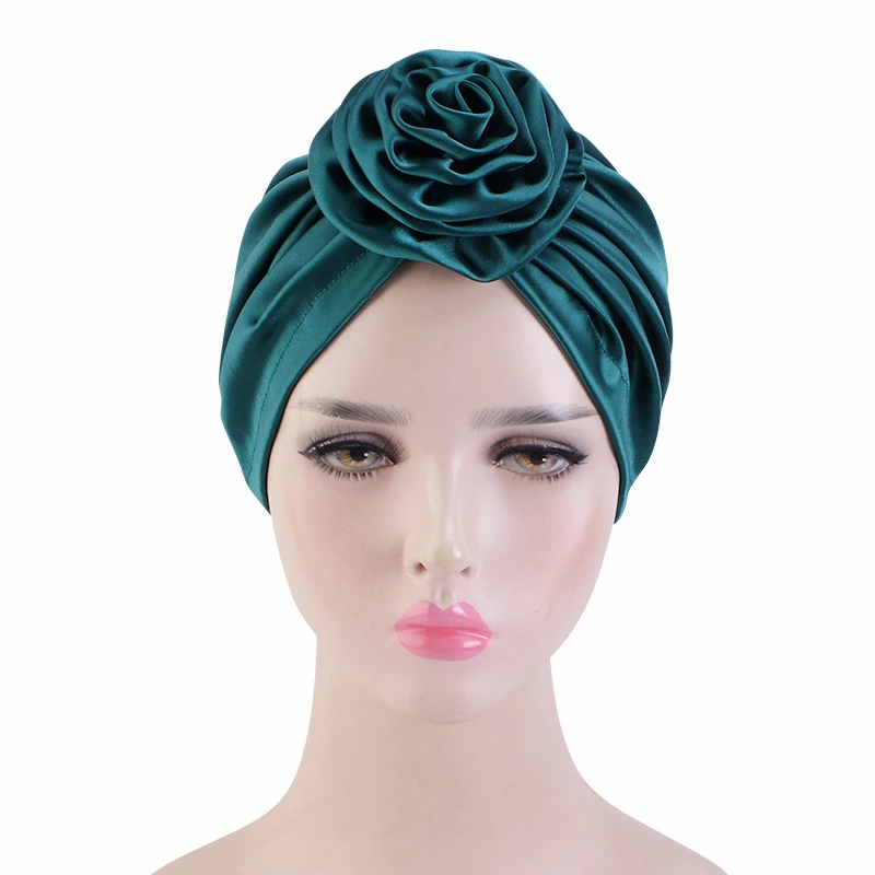 Flower Silk Satin Muslim Women Hijab Night Sleep Chemo Cap Turban Elastic Beanie Indian Hair Care Hat Femme Headwear Cover Wraps