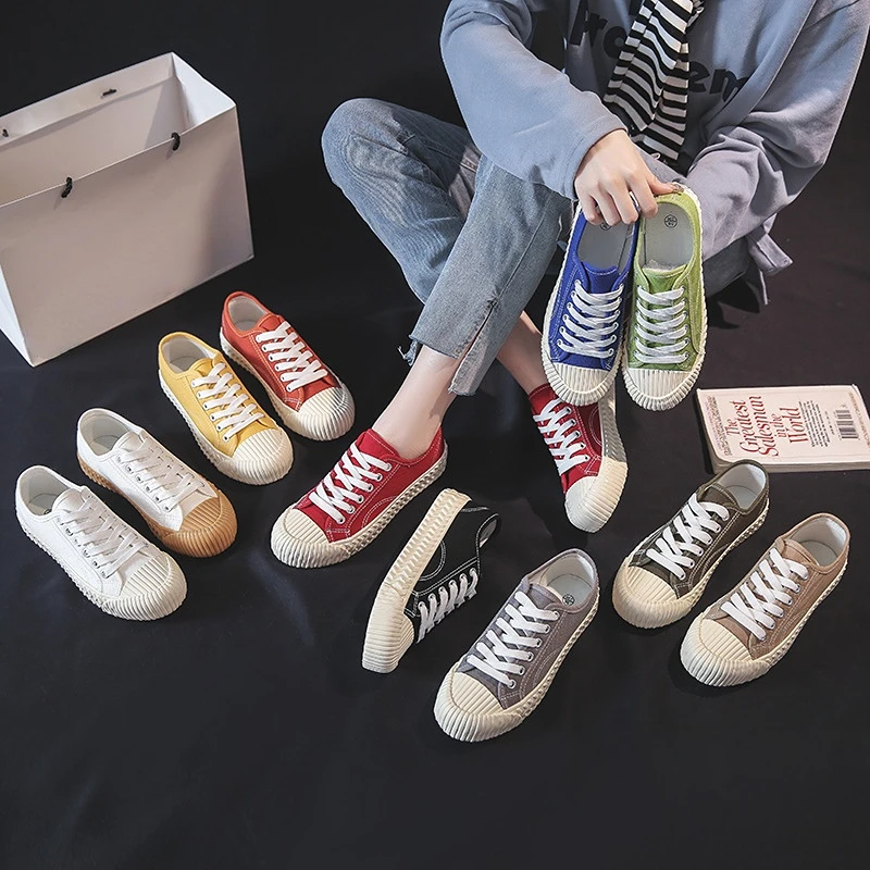 

Flats Shoes For Women 2023 Vulcanized Canvas Platform Sneakers Yellow Tennis Female Classic Student Small Couples Run Skateboard