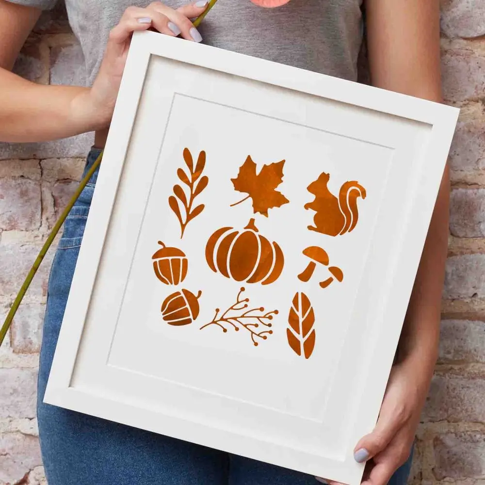 Autumn Creative Hollow Out Metal Stencils Maple Leaves Pumpkins Mushrooms Foxes Stencils for DIY Engraving Painting Scrapbooking
