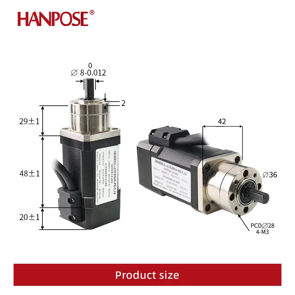 Фото Шаговый двигатель ZXY HANPOSE 2.0A 0.8N.M 42EP60-PG 5.18-1 Плата управления NEMA17 Шаговый двигатель с замкнутым контуром Gearbox CL42 Драйвер Mot №4