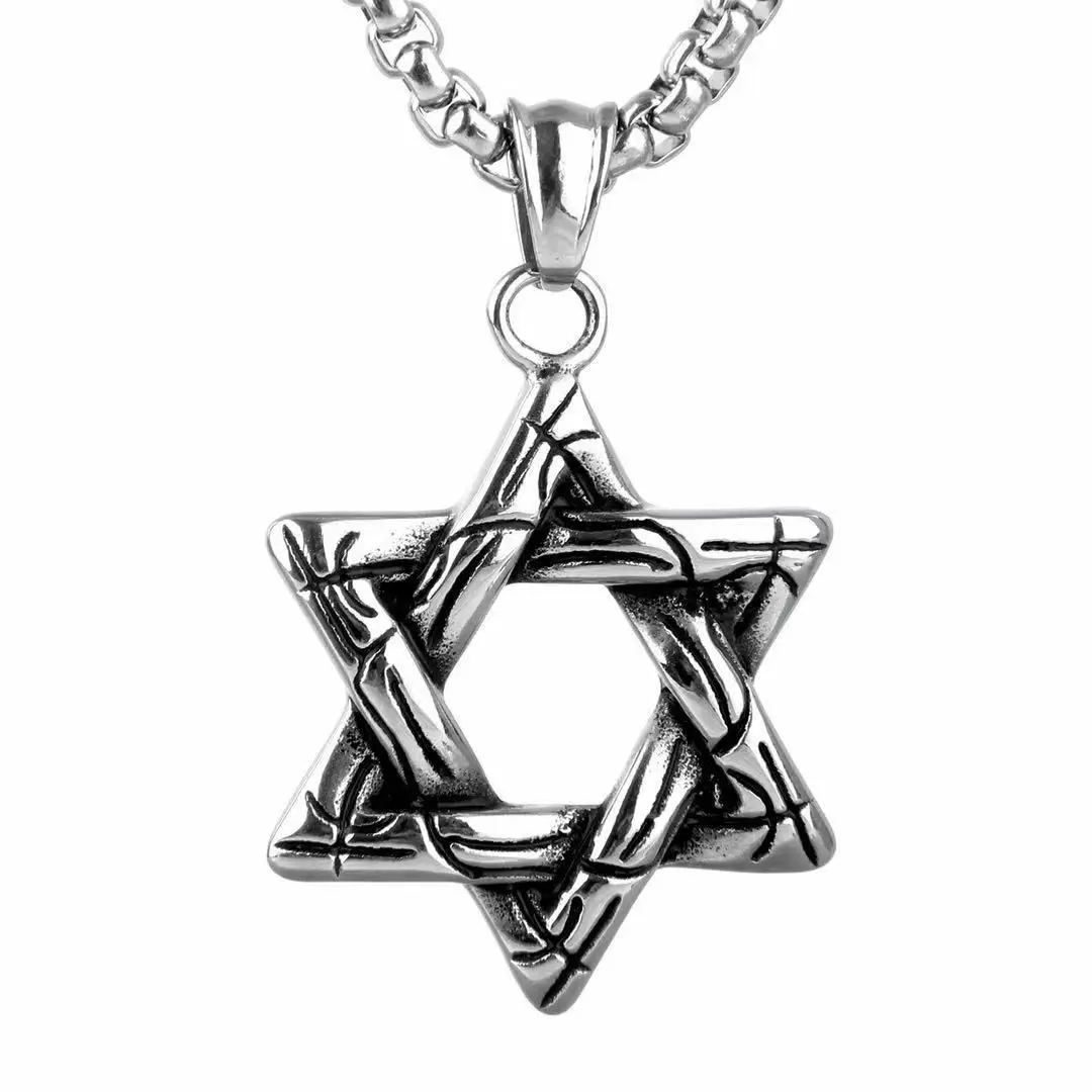 

Six-pointed Star of David Pendant Necklace for Men Women Double-sided Stainless Steel Pendant Necklaces Vintage Religion Amulet