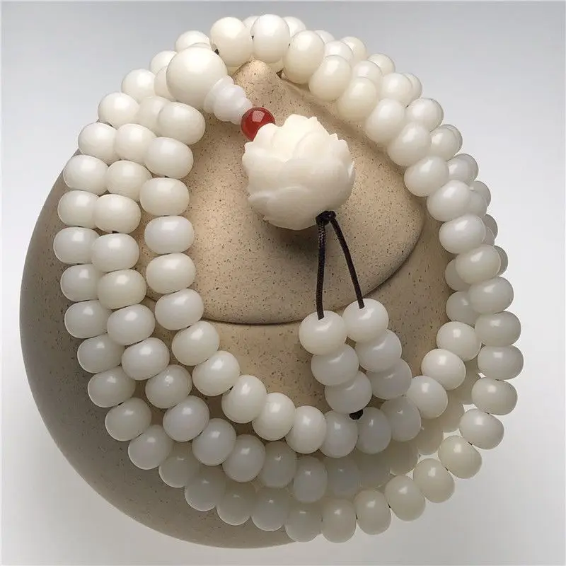 

SNQP SNQP White Jade Bodhi Root Lotus Hand String 108 Buddha Beads, Male And Female Single Loop Bracelet Jewelry, Five Layer