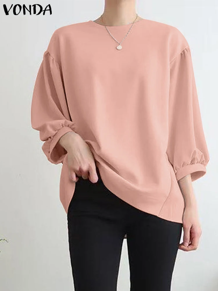 

Elegant Blouses VONDA 2023 Summer Women Solid Color 3/4 Sleeve Casual Loose Shirts Fashion Tunic Tops Oversized Blusas Femininas