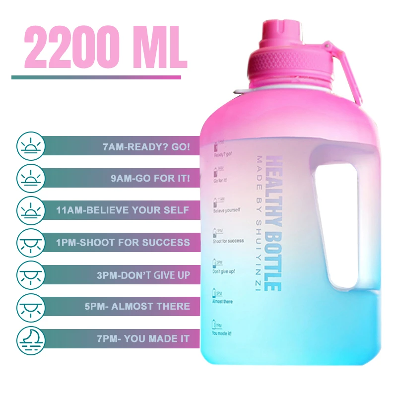 

Water Bottle Shaker Bottle with Handle Outdoor Fitness Running Gym Training Clear Plastic Large Capcity Sports Bottles 2.2L