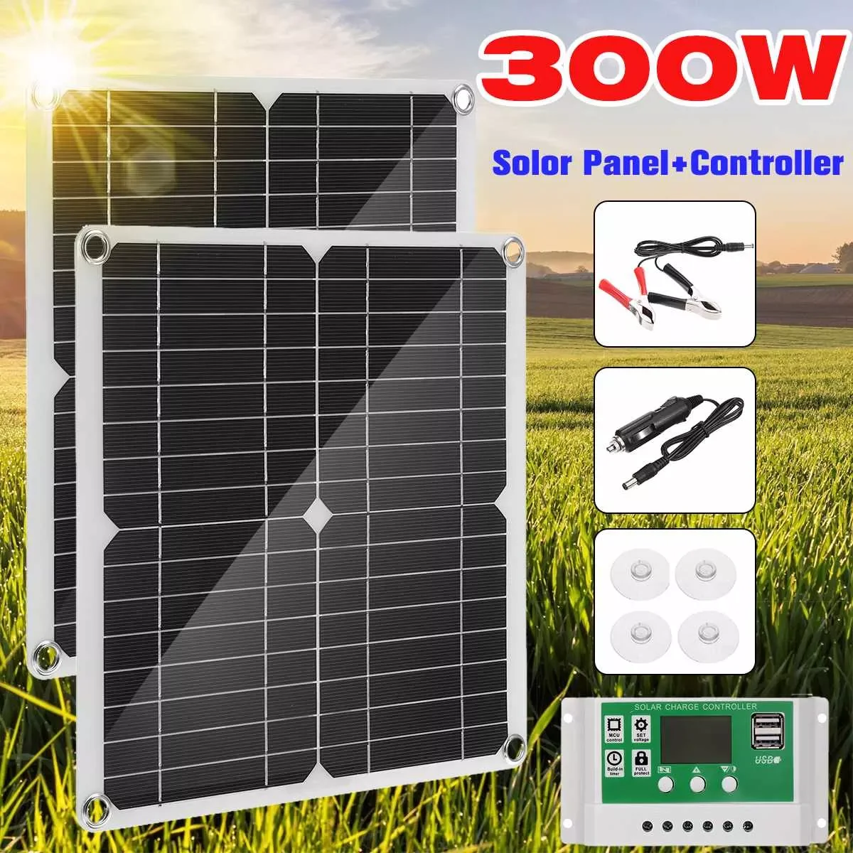 

2023New Solar Panel 12V Flexible USB Power Portable Outdoor Solar Cell Camping Hiking Travel Phone Charger 150W 300W Solar Panel
