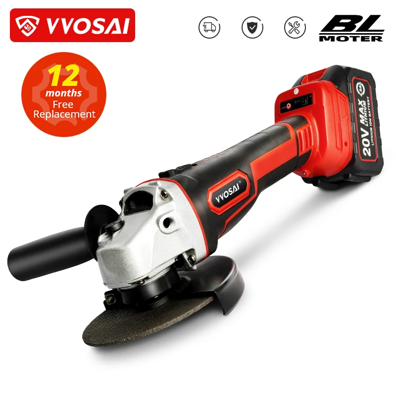 VVOSAI беспроводной электрический бесщеточный угловой шлифовальный станок 20 в литий-ионный шлифовальный станок электрический шлифовальный станок полировка режущий электроинструмент