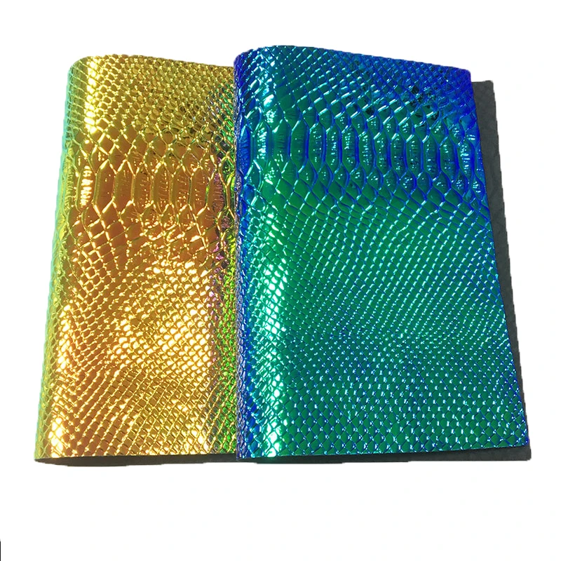 

Crocodile Skin Embossed PU Dichroic Holographic Metallic Leather Fabric Sheet For Shoe/Bag/DIY Accessories/Earring 30x135cm