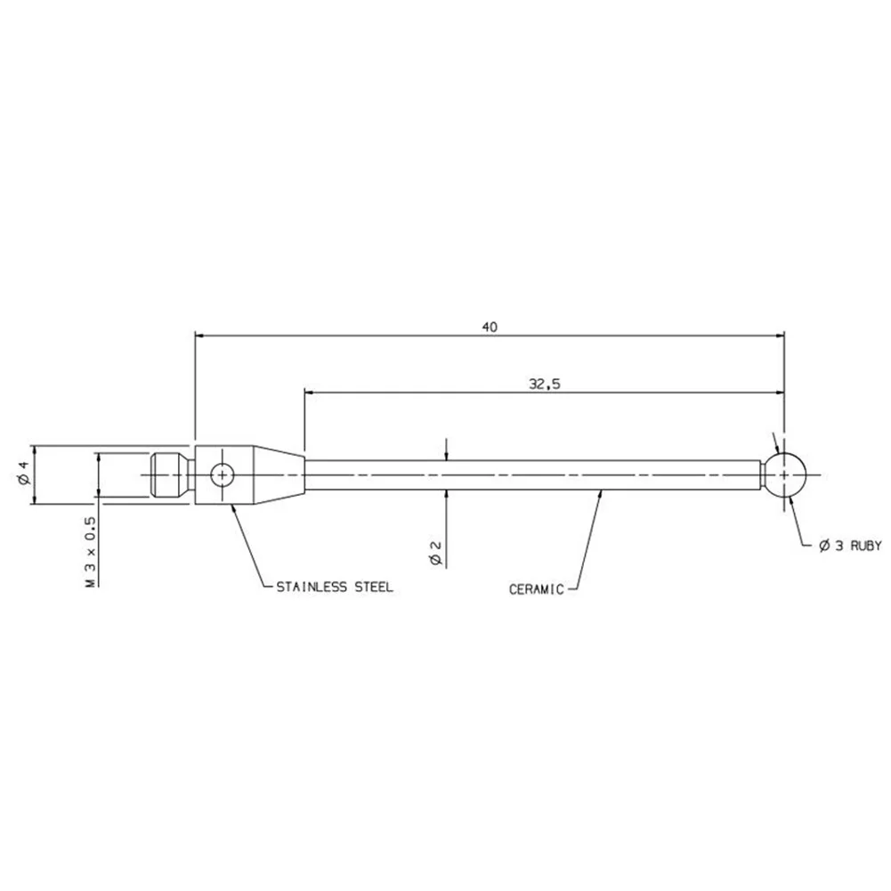 Профессиональный стержень с шариковым наконечником CMM Styli 3 мм L40 резьба M3