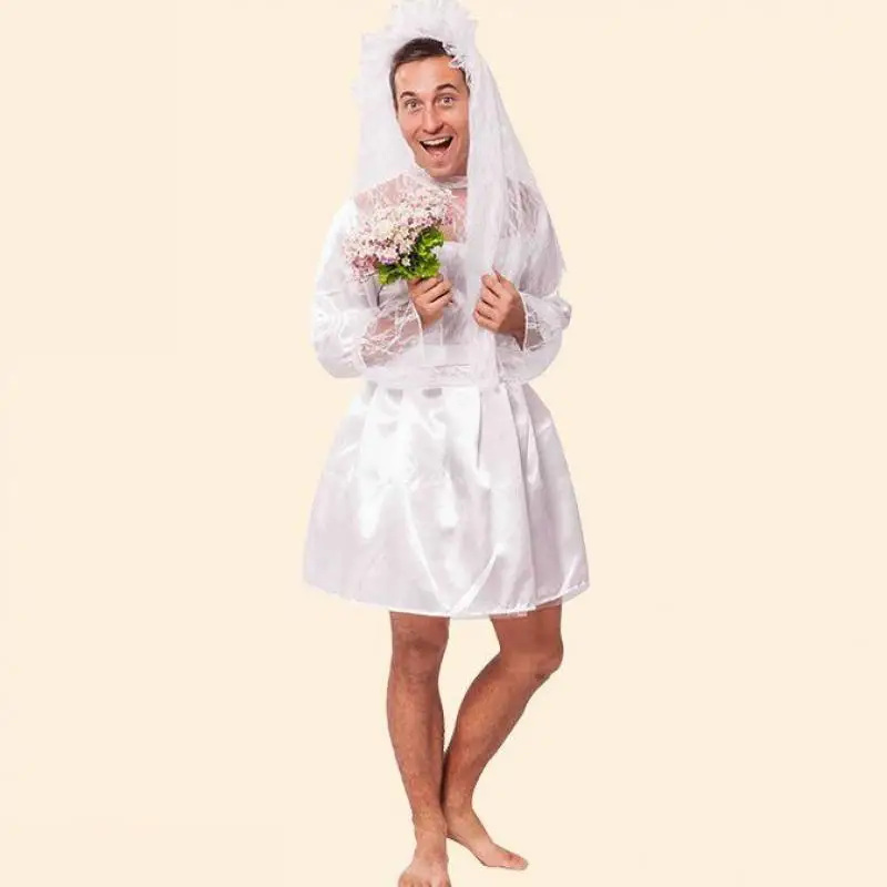 

Cosplay Reverse Role Carnival Halloween Wedding Dress Stage Fun Wedding Dress Ghost Costume Big Man Sexy Lace Bride Costume
