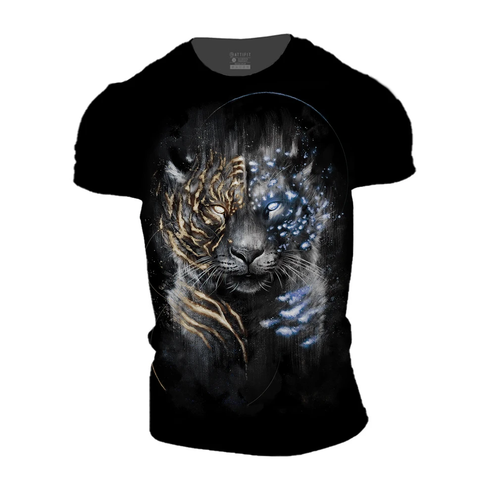 

Men's Black T-shirt Lion Wolf Tshirt Eagle Tiger Printed Animal Pattern Short-sleeved Oversized Streetwear New Vintage Tees Tops
