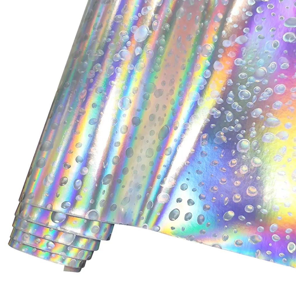 

Silver Iridescent Holographic Faux Leather Printed Heart,Polka Dots,Geometric Patterns Fabric DIY Sewing Accessories 46cmx135cm