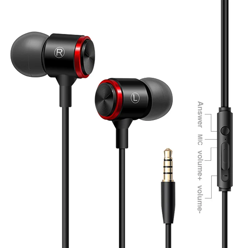 Dynamic in-ear earphones with remote and mic for mobile phone and computer, metal bass noise cancelling gaming earbuds enlarge
