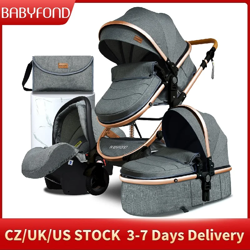 

Luxury Baby Stroller 3 In 1 High Landscape Cart Can Sit Can Lie Portable Pushchair Cradel Infant Travel Carrier Ship From EU