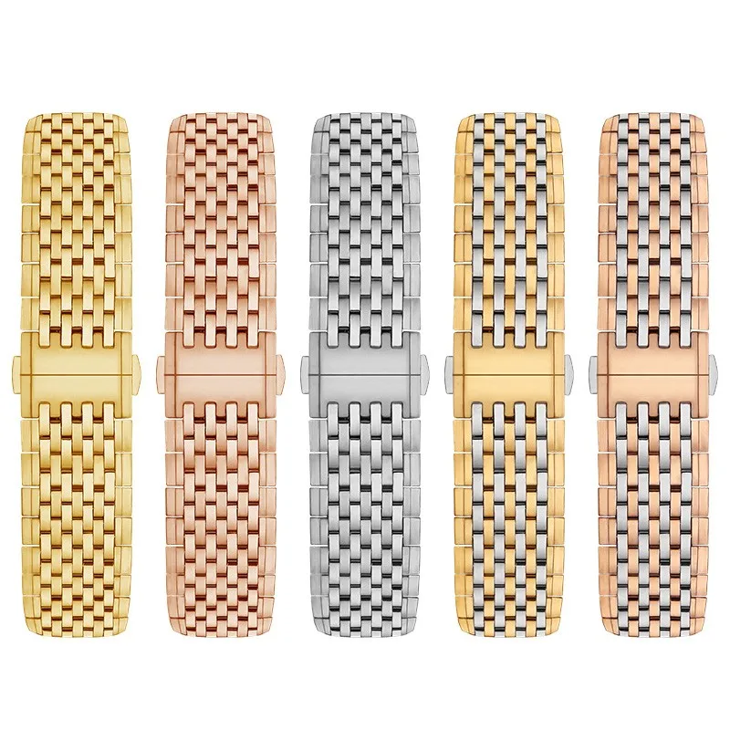 

High quality 12 13 14 16 18 19 20mm Silver Rose Gold Stainless Steel Bracelet For Longines Deployment Clasp Watchband With Logo