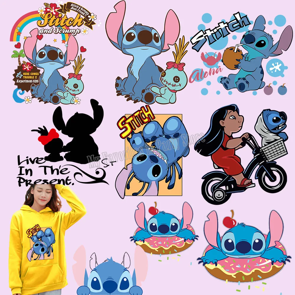 Iron on Lilo Stitch Patches Disey Cute Cartoon Heat Transfer Sticker for Clothing DIY T-shirt Applique Vinyl Thermal Press Patch |